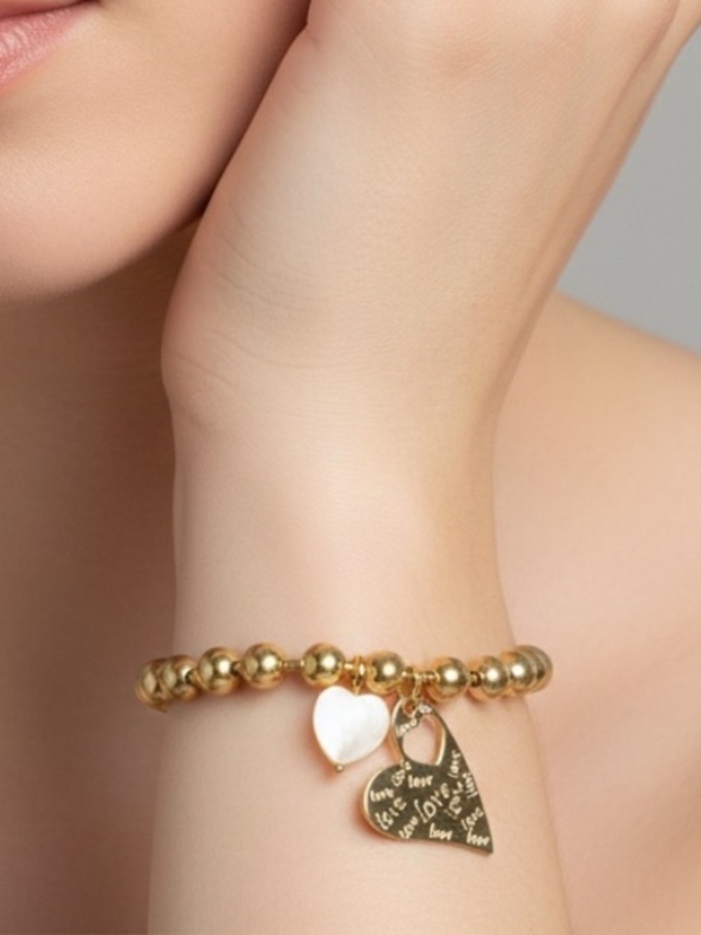 24k Gold Plated mother of pearl Bracelet Heart stainless steel womens jewelry